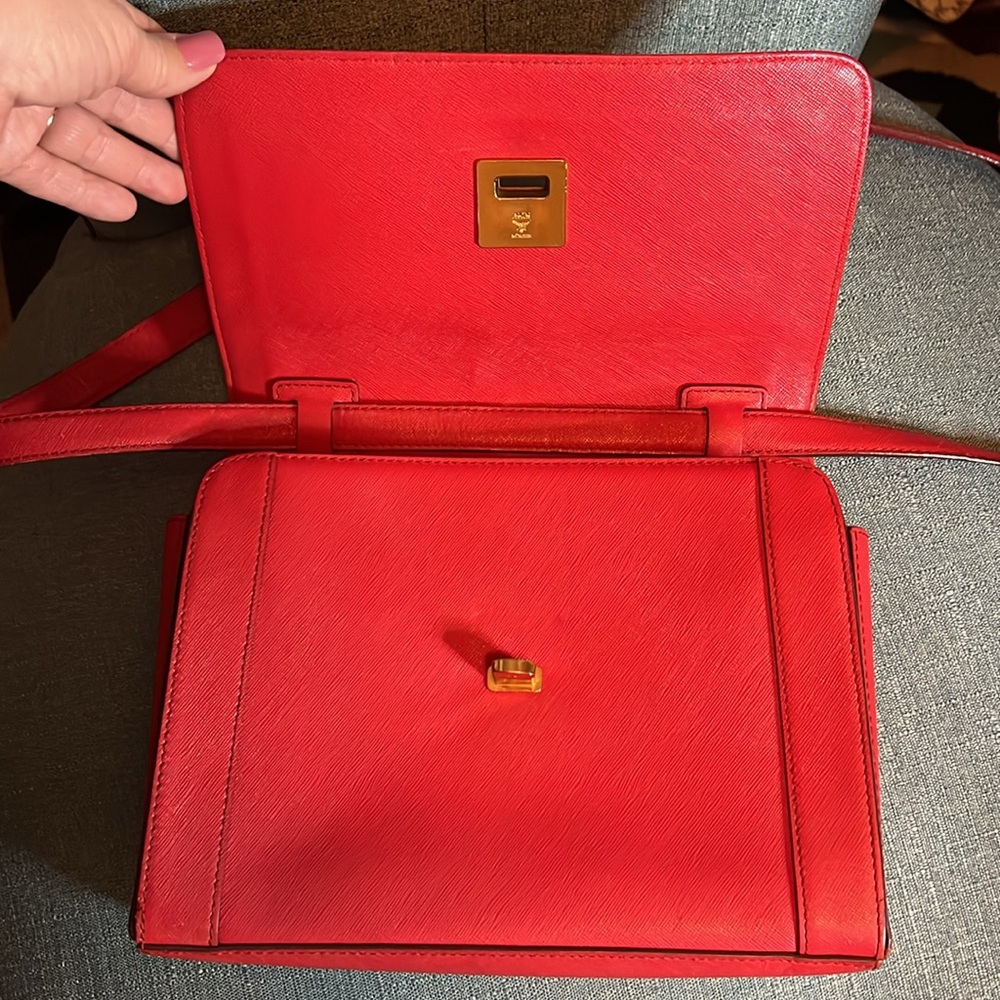 MCM Red Leather Crossbody Shoulder Bag EUC - Picture 8 of 13
